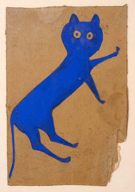 ‘Blue Cat’ by renowned folk artist Bill Traylor. Image courtesy of Slotin Folk Art.