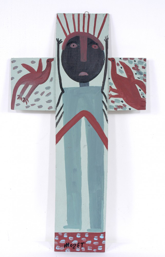 ‘Cross’ by the late Mose Tolliver. Image courtesy of Slotin Folk Art.