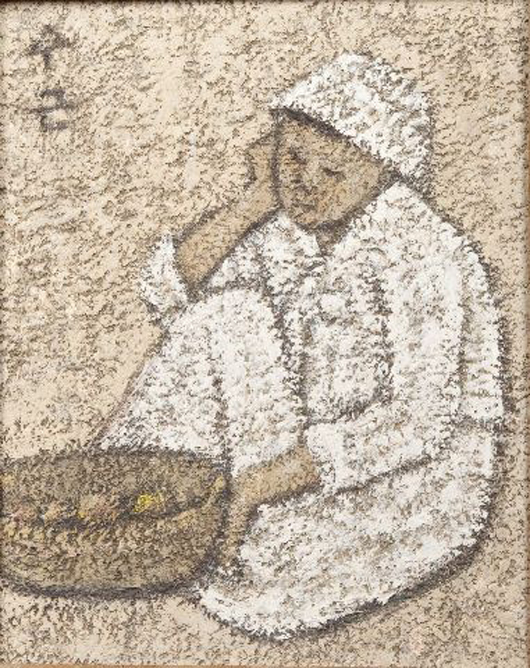 Park Sookeun (Korean 1914-1965), A Seated Woman, signed in Hangul and dated 1956. Image courtesy of John McInnis Auctioneers.
