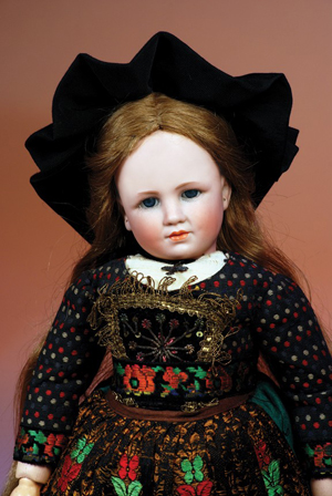 Rare Simon & Halbig character doll from the Roman Numeral Series, marked ‘Simon & Halbig S & H I. 16’ and stamped on back in red ‘01/0.’ Estimate: $12,000-$15,000. Image courtesy of Frasher’s Doll Auction.
