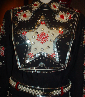 One of the oldest costumes in the collection dates to around the 1960s and features sequins and pearls. Created by Marcella Thompson Lewis and Stella Thompson of Polk County, Missouri. Image courtesy of the Ralph Foster Museum.