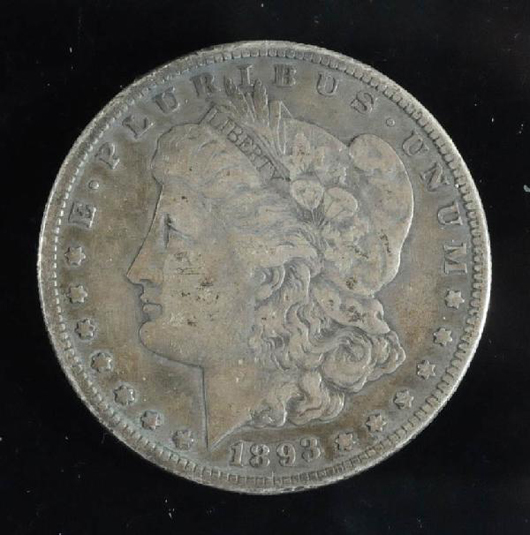 1893-S Morgan silver dollar, est. $3,000-$5,000. Image courtesy LiveAuctioneers.com and Fairfield Auction.