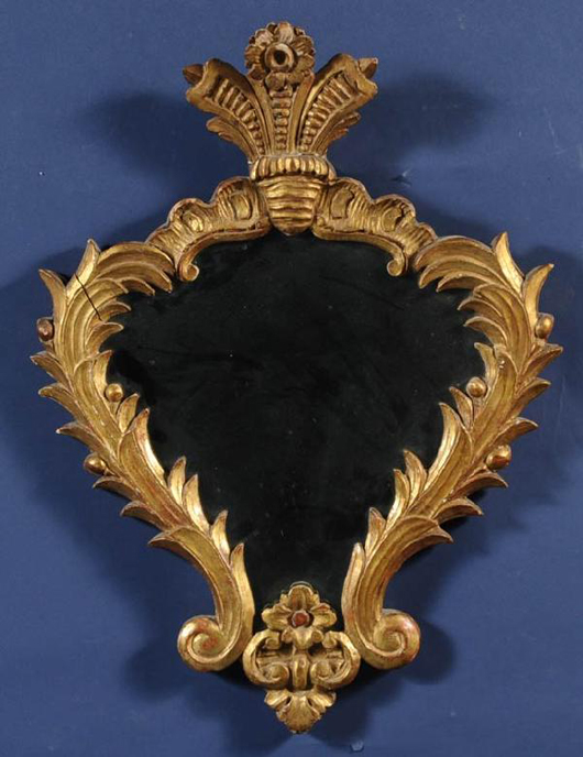 18th-century Italian Rococo giltwood mirror, est. $400-$600. Image courtesy LiveAuctioneers.com and Fairfield Auction.