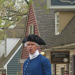 Public speaker re-enacts an event leading up to the American Revolutionary War. Taken in Colonial Williamsburg, Va., outside the Raleigh Tavern.