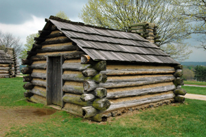 A replica of a cabin at Valley Forge in which soldiers would have stayed during the winter of 1777-1778. Photograph taken by Dan Smith and appears courtesy of Creative Commons Attribution-Share Alike 2.5 Generic License