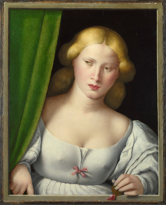 North Italian, Woman at a Window, probably 1510-30, (after restoration) © National Gallery, London. 