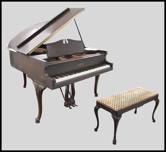 Mahogany apartment grand piano by Chickering. Image courtesy of William Jenack Estate Appraisers and Auctioneers.