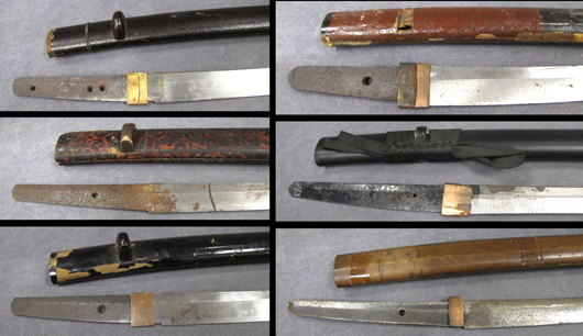 Selection Japanese Katana and Wakizashi swords, 18th-20th centuries. Image courtesy of William Jenack Estate Appraisers and Auctioneers.