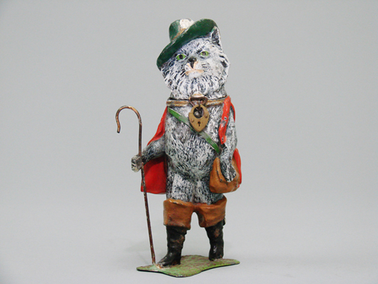 German painted spelter Puss ’n’ Boots with Staff bank, one of only two known, $12,757.50. RSL Auction image.