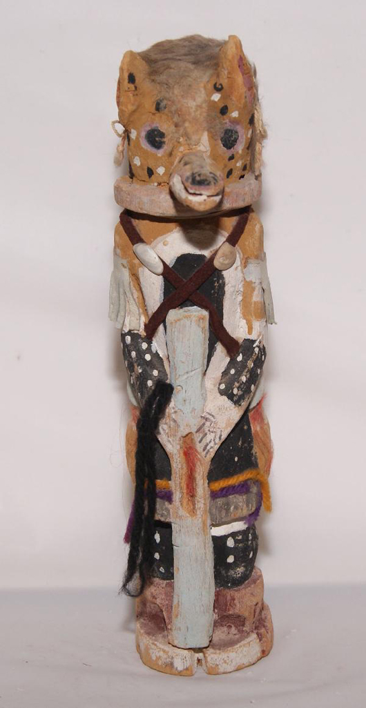Hopi wolf kachina carved by Otto Pentewa, 1940s, 9 1/2 inches tall. Estimate: $2,000-$3,000. Image courtesy of R.G. Munn Auctions.