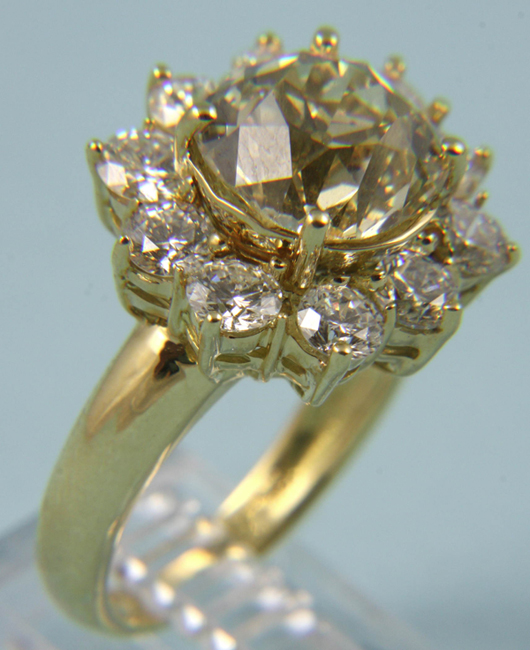 Gold and diamond ring - 5-karat mine-cut yellow diamond in 18k yellow gold setting. Est. $20,000-$30,000. Image courtesy of Kaminski Auctions.
