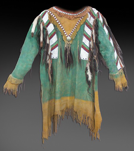 Ermine and hair drops decorate this Southern Plains beaded war shirt from the turn of the 20th century. It carries a $10,000-$20,000 estimate. Image courtesy of Allard Auctions Inc.