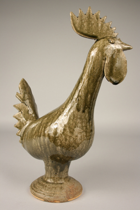 Georgia folk potter Edwin Meaders made this lively rooster, which sold for $908. Image courtesy Case Auctions, Knoxville, Tenn.