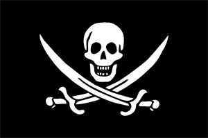 Flag flown by notorious pirate Calico Jack Rackham and commonly known as the Jolly Roger. The image is symbolic of pirates who once navigated the waters of the Caribbean and coastal southeastern United States.