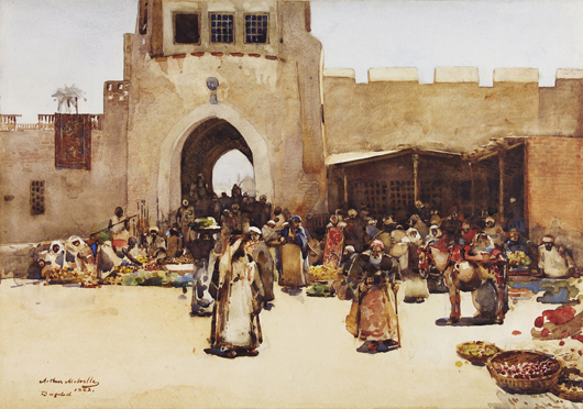 Arthur Melville, 'The North Gate, Baghdad,' signed and dated 1882, watercolour, 14 1/2 inches by 20 inches. Image courtesy The Fine Art Society.