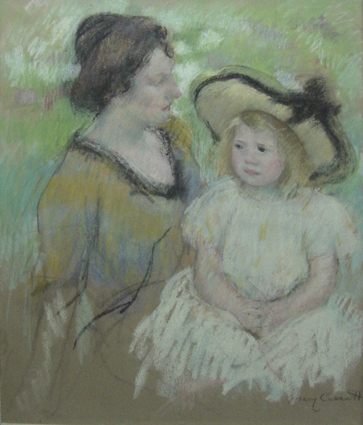 Mary Cassatt, Simone Talking to Her Mother, pastel on paper, 25½ by 30½ inches, est. $400,000-$700,000. John W. Coker Auctions image.