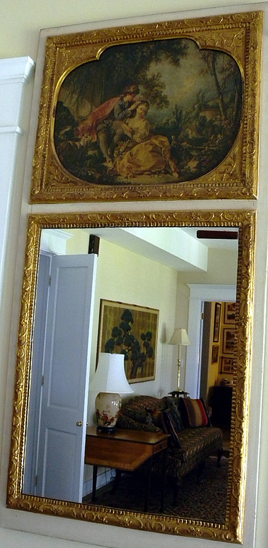 Trumeau-style mirror with period print after a painting by French artist Jean-Honore Fragonard. Image courtesy The Specialists of the South Inc.