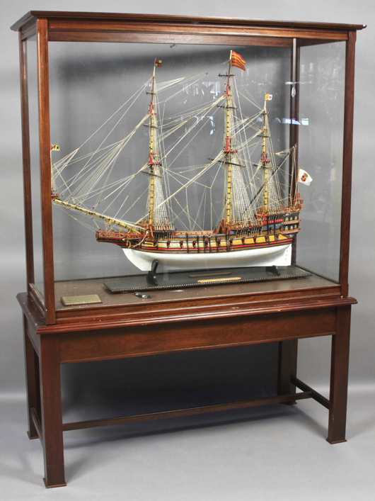 Circa 1978 ship model of Corona De Espana, built by Maurice Bexgneux, 47 inches long by 42 inches high, estimate: $5,000-$10,000. Image courtesy of Kaminski Auctions