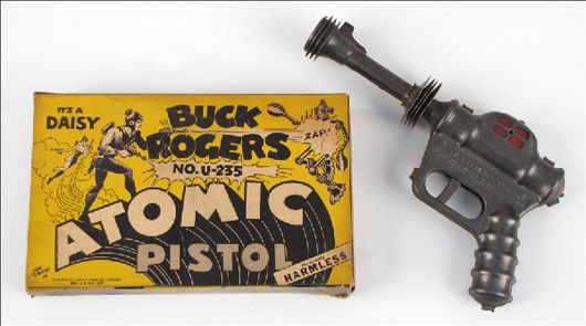 The original box is included with this Buck Rogers Atomic Pistol manufactured by Daisy. It carries a $200-$400 estimate. Image courtesy of Susanin’s Auctions.