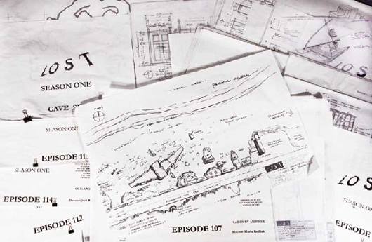 Lot comprised of 140+ pieces of production artwork from LOST episodes 101-123, $16,800 to a LiveAuctioneers bidder. Image courtesy LiveAuctioneers.com Archive.