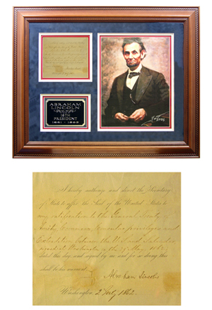 Abraham Lincoln, signed diplomatic treaty between the United States and Salvador, which will sell Sunday. Image courtesy of Signature House.