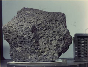 This lunar rock from the Apollo 17 mission, known as Sample 70017 or the "Goodwill Rock," was cut up into hundreds of pieces and distributed to all 50 states and more than 130 nations. Colorado's tiny piece of the rock ended up on a plaque hanging on the wall of the state's ex-Governor. It is now moving to the Colorado School of Mines. NASA Photo.