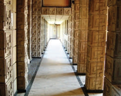 An interior hallway at the Frank Lloyd Wright-designed Ennis House. Photo from Office of Historic Resources, City of Los Angeles.