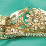 Kathryn Usher’s handmade crowns are inspired by vintage Mardi Gras crowns, like this one from the early 1900s. Made of rhinestones and gilt metal, it sold at Neal Auction Co. for $1,000 in 2007. Image courtesy of Neal Auction Co. and LiveAuctioneers archive.