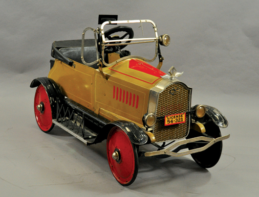 American National Packard pedal car, circa 1925, fully appointed, nickel grille, 52 inches long, $10,000-$12,000. Bertoia Auctions image.