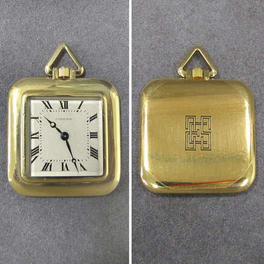 Cartier 18K gold open-face, 18-jewel, 8-day E.W.C. pocket watch. William Jenack image.