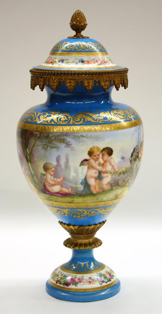 Sevres lidded oil lamp from the Patrick Curry collection, 19 inches high. Estimate $2,000-$4,000. Image courtesy Clars Auction Gallery.