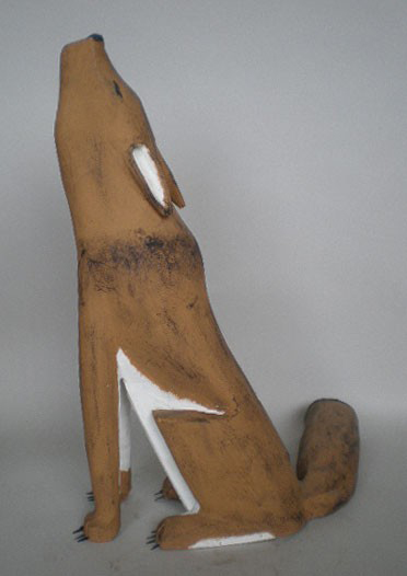 Leroy Archuleta (American 20th century- ) ‘Coyote,’ painted wood sculpture, 1990, signed ‘6-18-1990/ Leroy Archuleta’ on bottom, 36 inches high, est. $600-$900. Image courtesy of Rachel Davis Fine Arts.