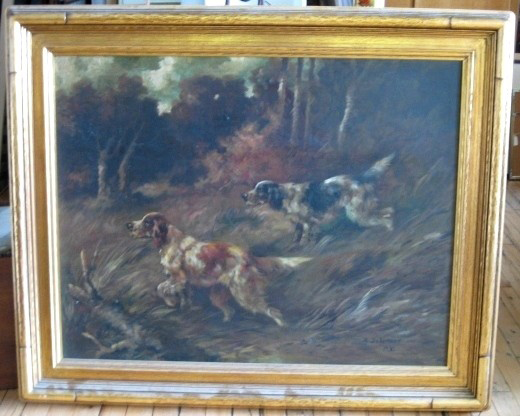 Frederick S. Beaumont (American 1861-1934) ‘Two Dogs in Landscape,’ oil on canvas, 1930, signed ‘F. S. Beaumont ’30,’ 26 inches by 33 1/2 inches, est. $1,400-$1,800. Image courtesy of Rachel Davis Fine Arts.
