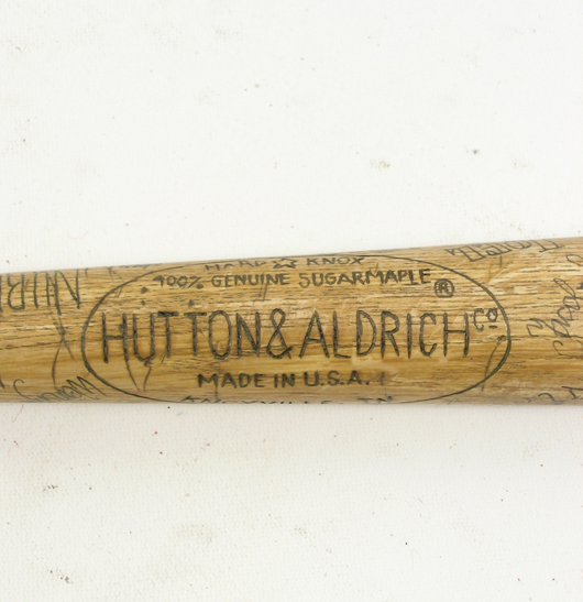 Baseball bat barrel cut in half with Nazi soldiers’ names written on it, used by Sgt. Donny Donowitz (Eli Roth) in the movie Inglourious Basterds, estimate $3,000-$5,000. Image courtesy Premiere Props.