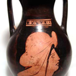The face of a woman is on either side of this Attic red-figure pelike, fourth century B.C. With some minor repair and small area of restoration, the 7 1/2-inch-tall jar has a $5,000-$6,000 estimate. Image courtesy of Ancient Resource LLC.