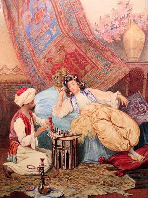 Umberto Cacciarelli Orientalist watercolor painting, estimate $900-$1,100. Auctions Neapolitan image.
