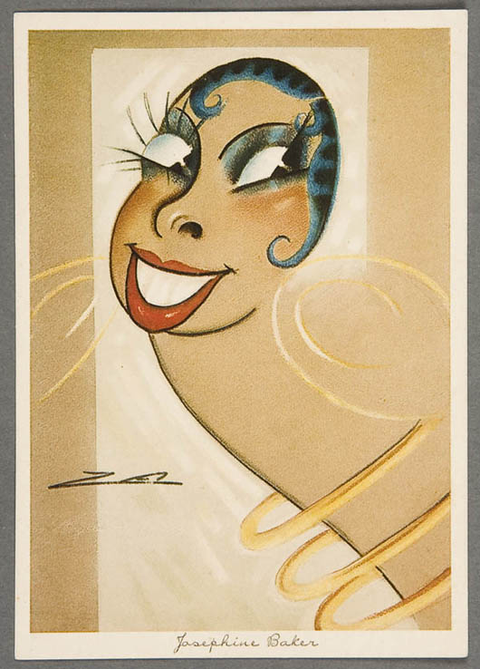 Although not rare, this Josephine Baker Art Deco illustrated postcard sold for $390. Image courtesy of Jackson’s International.