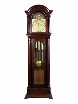 American-style classic grandfather clock, made in Germany, 1904, est. $4,000-5,000. Image courtesy of Morton Kuehnert Auctioneers.