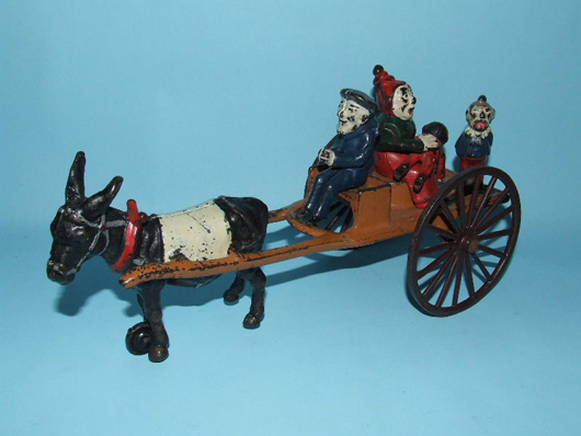 Kenton Hardware Mama Katzenjammer cast-iron toy with characters from early comic strip, 11½ inches, outstanding paint, all original. Estimate $3,000-$4,000. Image courtesy Toys of Times Past and LiveAuctioneers.com.