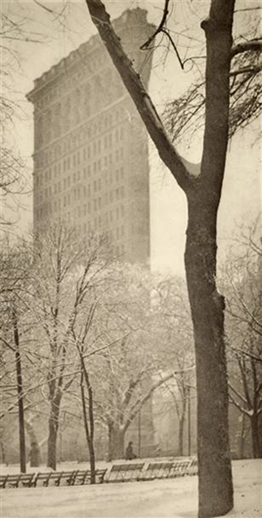 The Flatiron, from the Alfred Stieglitz New York exhibition at the Seaport Museum that runs through Jan. 10, 2011. Image by permission of the Seaport Museum New York, Alfred Stieglitz Collection, Courtesy of the Board of Trustees, National Gallery of Art, Washington.