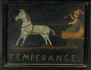 ‘Temperance’ is an example of 19th-centuery American folk art. Painted by an anonymous artist, the oil on canvas, mounted on board, belongs to the University of Michigan Museum of Art, a Gift of The Daniel and Harriet Fusfeld Folk Art Collection, 2002/1.183. Image courtesy of the University of Michigan Museum of Art.