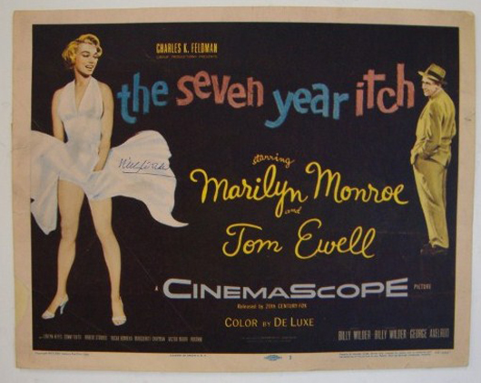 Director William Wyler signed this title card for his 1955 film ‘The Seven Year Itch’ starring Marilyn Monroe and Tom Ewell. It has a $100-$200 estimate. Image courtesy of Mid-Hudson Auction Galleries.