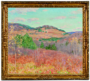 Willard Leroy Metcalf (American, 1858-1925), Purple and Gold/ A Vermont Landscape, signed and dated, estimate $100,000-$150,000. Skinner Inc. image.