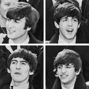 Composite photograph of the Beatles upon their arrival in new York City in 1964. Public domain United Press International photo available through US Library of Congress, digital ID cph.3c11094.