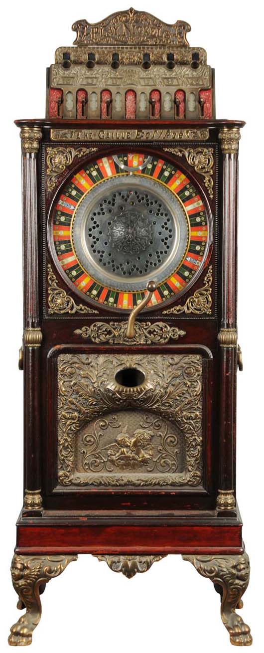 Caille Bros. Eclipse 5-cent floor-model wheel slot machine, 1904, estimate $15,000-$18,000. Morphy Auctions image.