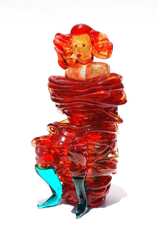 Nason designed figurine, Murano, Italy, blown glass, signed, 1997, 9 3/4 inches high, 4 1/2 inches wide, 4 1/2 inches deep, estimate: $200-$300. Image courtesy of Palm Beach Modern Auctions.