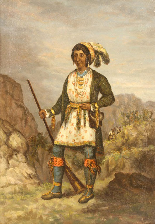 A rare 19th-century painted image of Seminole Indian leader Osceola is expected to bring $3,500-$4,500. Image courtesy of Case Antiques.