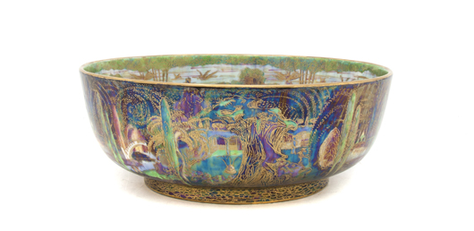 The first design produced in Wedgwood’s Fairyland line, Poplar Trees, wraps this bowl sold at Leslie Hindman in early October for $4,880. Image courtesy of Leslie Hindman.