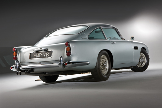 James Bond's Aston Martin, rear view, image copyright Shooterz. Car to be auctioned Oct. 27 by RM Auctions.