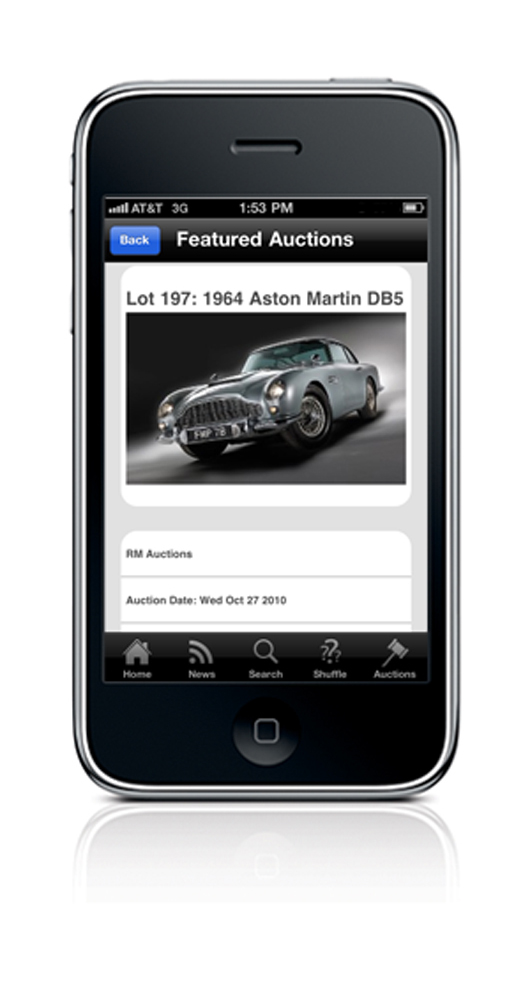 Classic car buffs can view and bid live via mobile device during the auction using the LiveAuctioneers.com app via iPhone/iPod Touch or Android phones. Absentee bids can be lodged through either, as well as BlackBerry phones. LiveAuctioneers.com image.